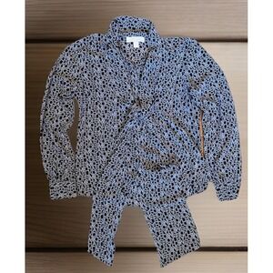 Michael Kors mono print dress shirt, scarf neck, Women's Black Size Small Office